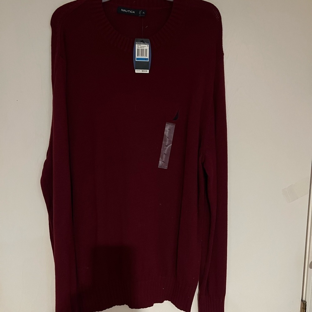 Mens Nautica Cranberry Colored Crew Neck Sweater  NWT